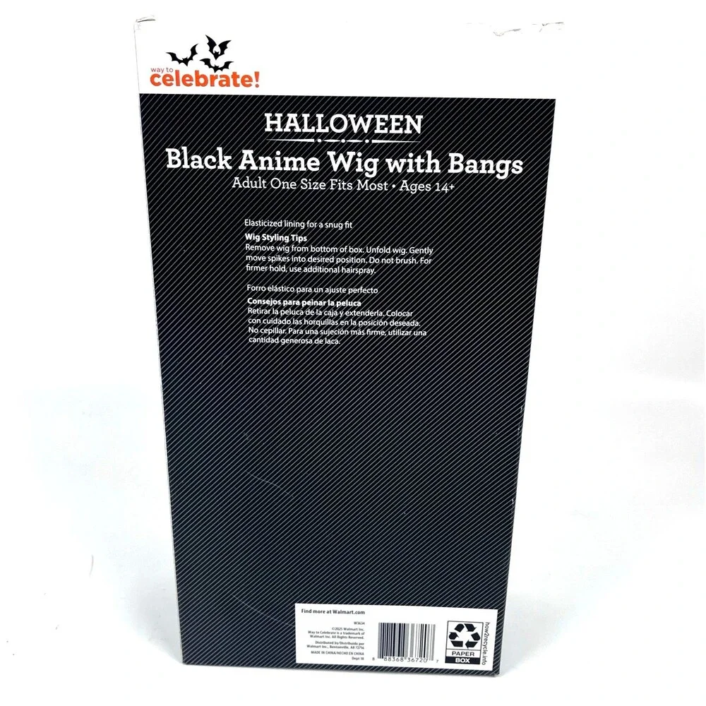 Black Anime Wig Cap with Bangs Halloween Costume Adult Unisex one size fits most